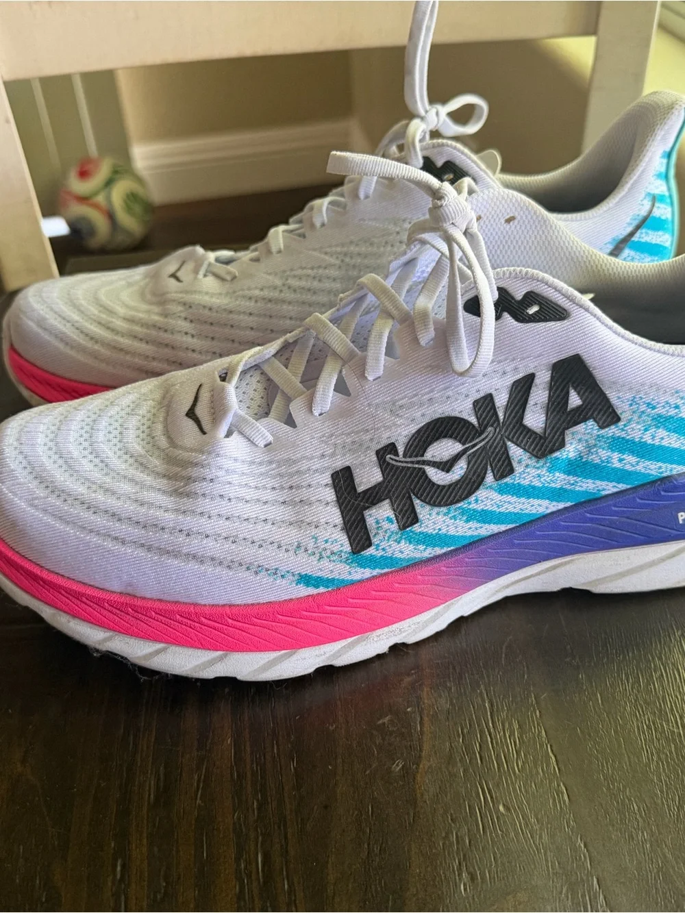 Hoka Men Running Shoes with Pink & Blue Accents - Picture 2 of 6